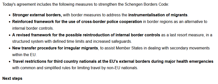 matthimon's tweet photo. I think that left-wing activists don't pay enough attention to the #SchengenBordersCode, which EU states and the EP now agreed to upgrade.
External borders can be closed if migration is "instrumentalised". Racist controls in the hinterland are normalised:
https://t.co/Mz451OHQ8R https://t.co/mTbasoNXEj