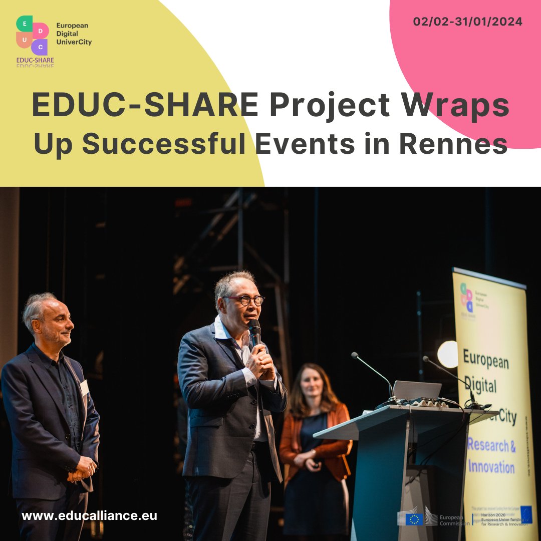 EDUCUniverCity's tweet photo. 🎉 Celebrating Three Years of Achievement: EDUC-SHARE Project Wraps Up Successful Events in Rennes! From insightful meetings to dynamic workshops, participants marked a significant milestone in the project's journey. #EDUCSHARE #Education #Research https://t.co/pmJ3liR9Gf