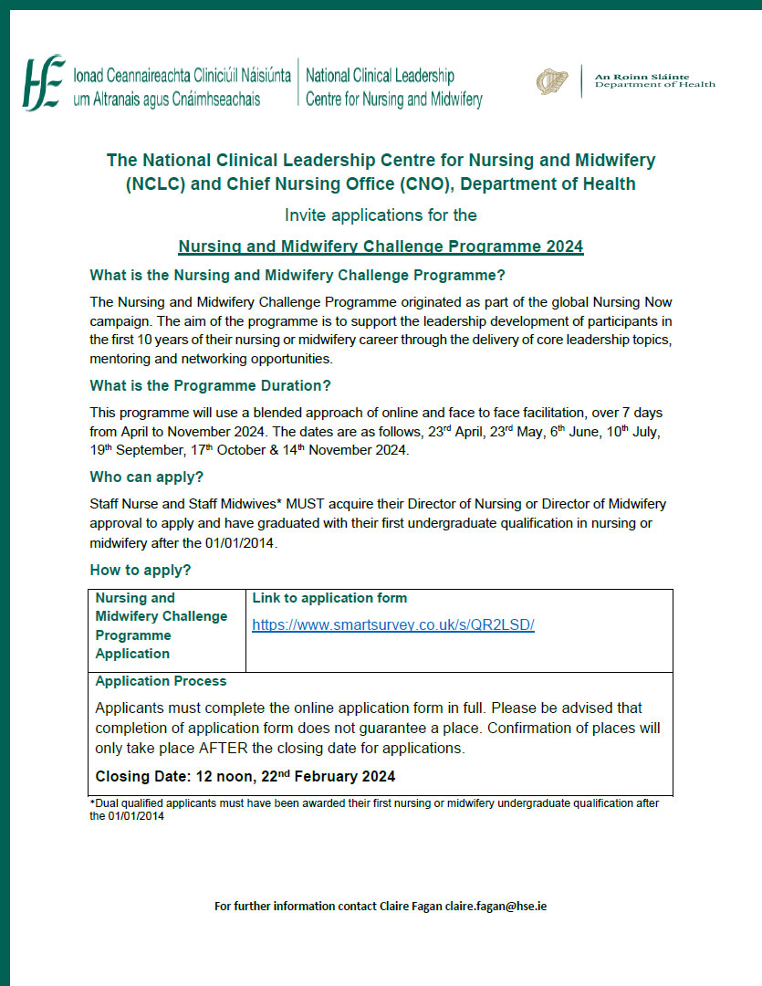 Applications open for the Nursing and Midwifery Challenge Programme 2024. Please see details attached and click on the link to apply. ✨Closing date is the 22nd February. Don't forget to share. smartsurvey.co.uk/s/QR2LSD/