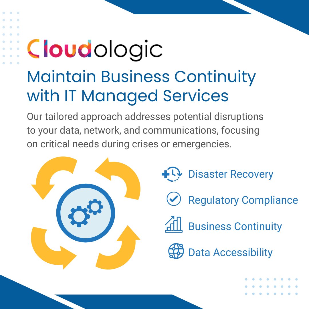 cloudologic's tweet image. Seamless operations in any storm. Elevate your Business Continuity with our IT Managed Services. Tailored solutions for uninterrupted data, network, and communication support during crises. 
#BusinessContinuity #ManagedIT #Cloudologic #GCP #Microsoft #AWS