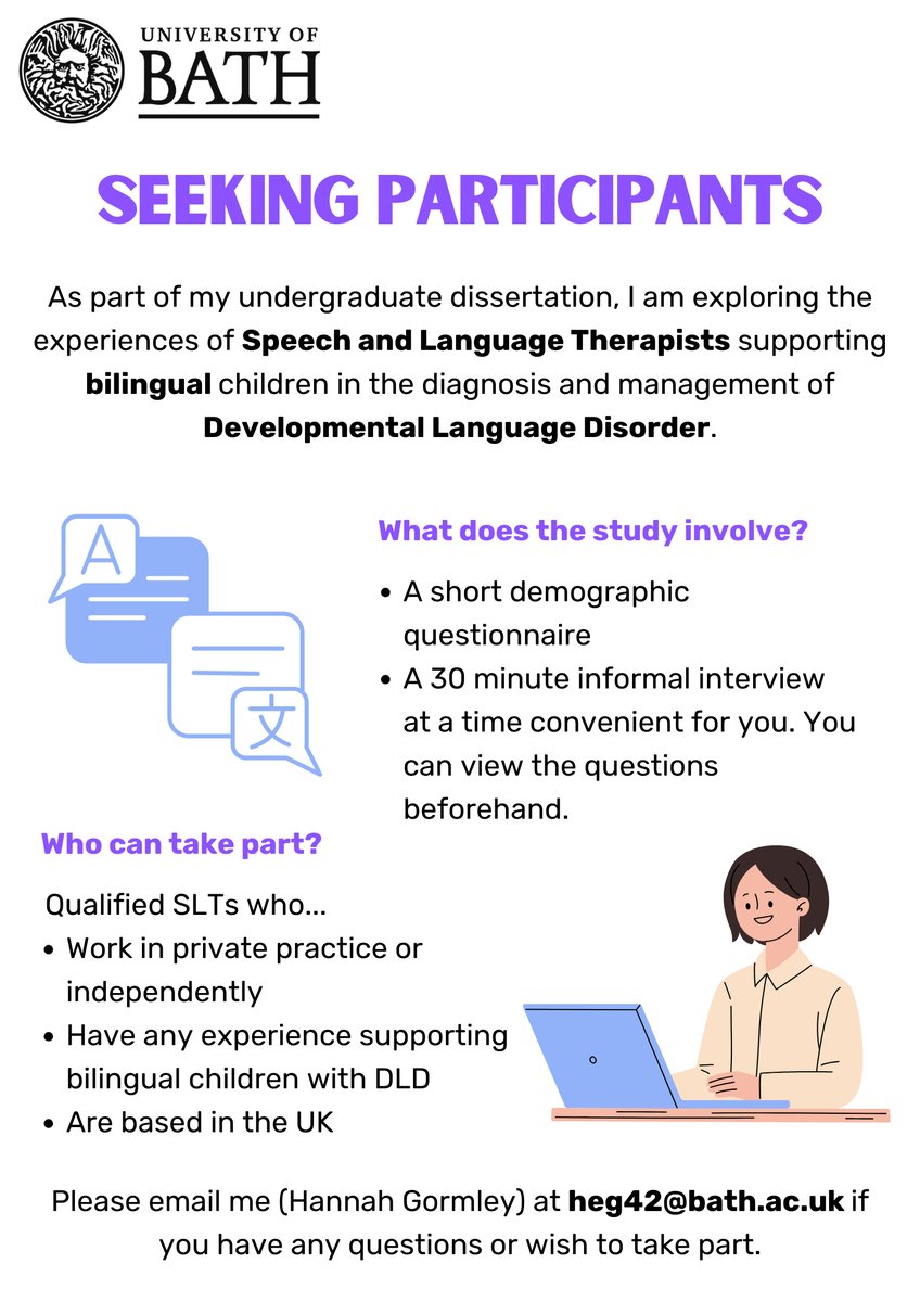 Some new research looking for UK based SLTs to share their experience of #DevLangDis diagnosis and bilingualism.  Study being run by <a href="/hannah__gormley/">Hannah</a> Please RT and consider participants if you can!