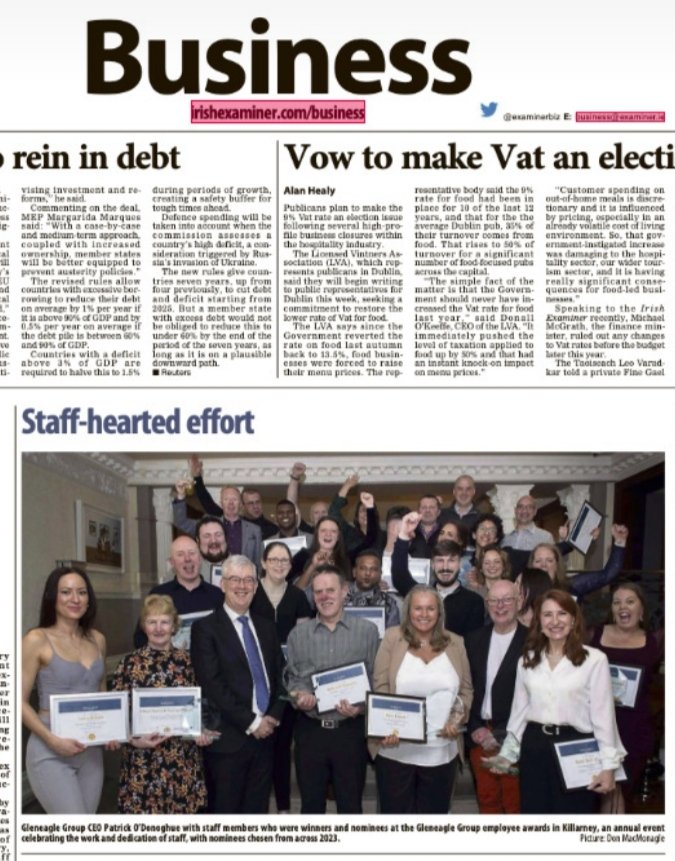 Thanks @irishexaminer for featuring our nominees and winners at our recent Gala awards! @GlenINECArena @GleneagleHotel @MaritimeBantry #greatplacetowork #employeerecognition