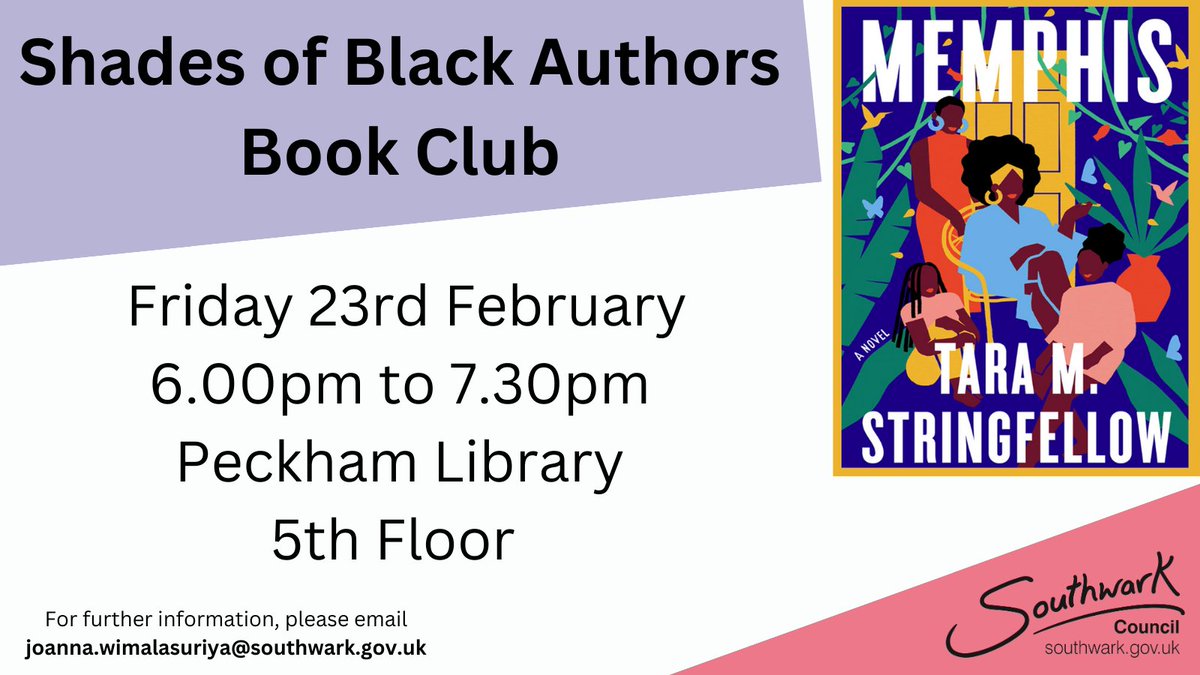 SouthwarkLibs's tweet photo. Join us next Friday at #PeckhamLibrary for the Shades of Black Authors Book Club.
This book club shines a light on Black authors. We welcome those interested in Black literature, stimulating discussion, and sharing experience unique to Black men and women.
#SouthwarkLibraries https://t.co/nfjon8SNSn