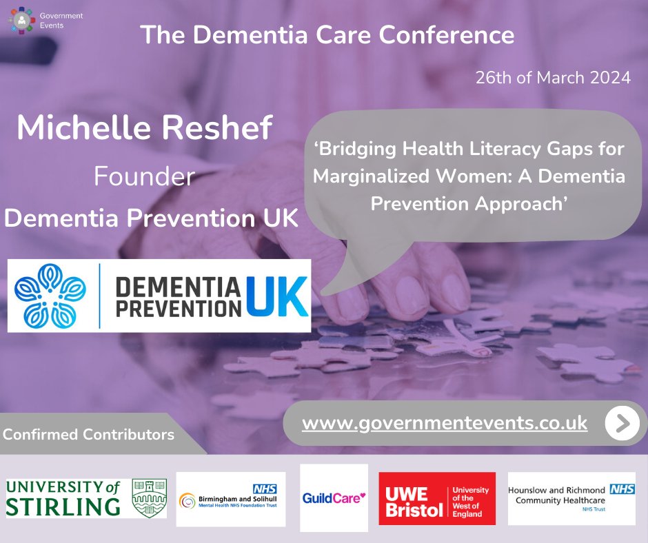 We are looking forward to hosting our Dementia Care Conference 2024. Michelle Reshef, Founder, Dementia Prevention UK will be delivering the following keynote: ➡️ Bridging Health Literacy Gaps for Marginalized Women: A Dementia Prevention Approach #Healthcare #NHS