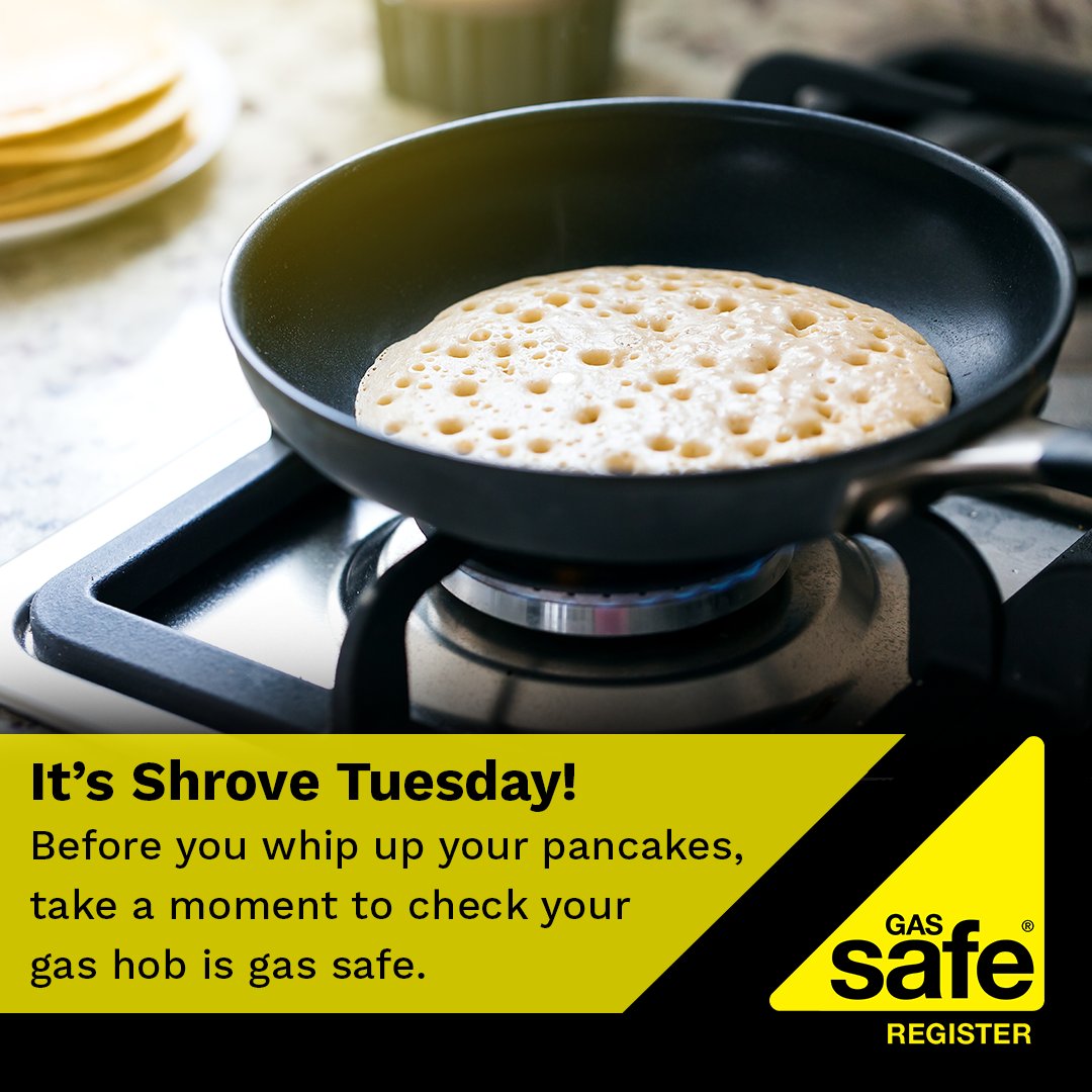 GasSafeRegister's tweet photo. Before you begin your pancake prep, take a second to check your gas hob. If you see a lazy, yellow flame rater than a crisp blue one, this may indicate that the appliance is unsafe. For more #GasSafe advice, visit https://t.co/jziezZYshs #shrovetuesday https://t.co/5jcTOxnIE1