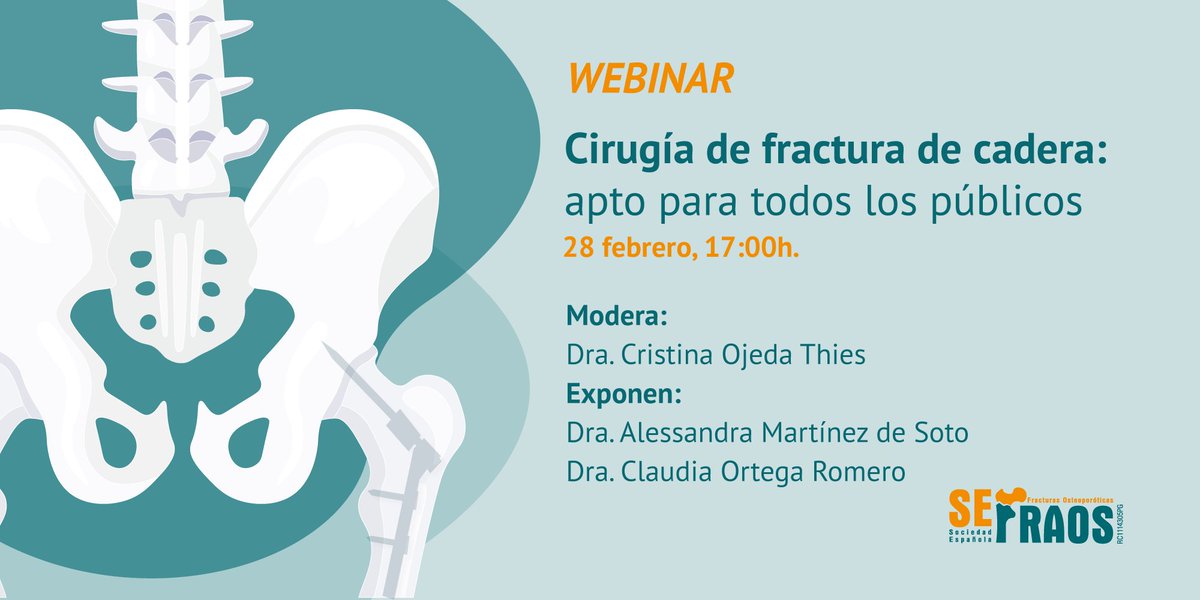 🟠QUEDA 1 SEMANA PARA NUESTRO WEBINAR SEFRAOS🟠 'Cirugía de fractura de cadera: apto para todos los públicos' 🗓️Miércoles 28 de febrero, 17h 👉🏻Modera: @ojedathies 🗣️Exponen: Alessandra Martínez y Claudia Ortega Inscripciones abiertas: acortar.link/e62kpd