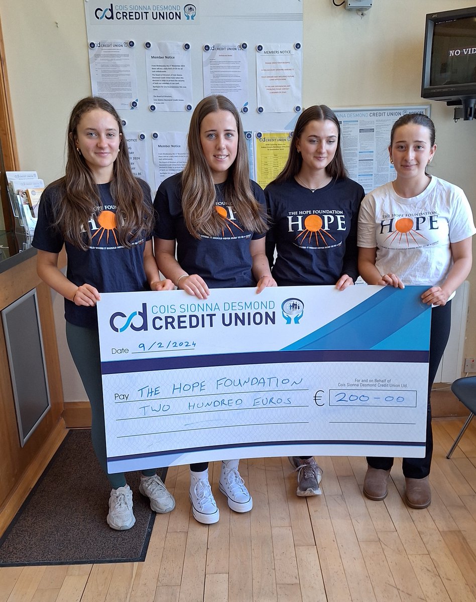 Cois Sionna Desmond CU (@coissionnadcu) on Twitter photo Cois Sionna Desmond Credit Union were delighted to provide sponsorship to fifth year students of Colaiste Mhuire - Maebh Mulcahy, Kate Madigan, Ava O'Mahony & Sarah Carney - for their upcoming participation in the <a href="/HopeFoundation/">The Hope Foundation</a> School Immersion Program in Kolkata, India. Cois Sionna Desmond Credit Union were delighted to provide sponsorship to fifth year students of Colaiste Mhuire - Maebh Mulcahy, Kate Madigan, Ava O'Mahony & Sarah Carney - for their upcoming participation in the <a href="/HopeFoundation/">The Hope Foundation</a> School Immersion Program in Kolkata, India.