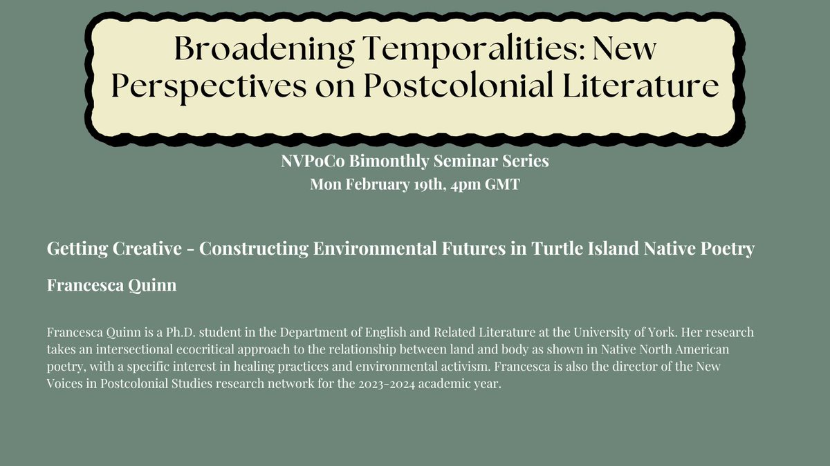 The last seminar in this year's series will take place on the 19th of February. The seminar will be given by <a href="/Francesca_LQ/">Francesca Quinn</a> (UoY) and guest chaired by <a href="/_AMW1/">Abbie</a> (UEA)