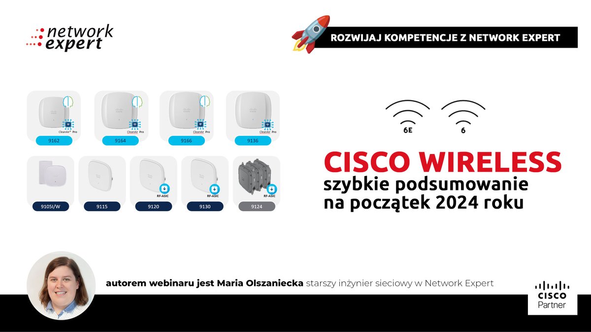 NetworkExpert_'s tweet photo. Wireless od Cisco w 2024 roku - szybkie podsumowanie zmian jakie zajdą w 2024 roku w środowisku wireless: https://t.co/7AfmjfO3W8
#cisco #wireless #networkexpert https://t.co/6lPh2CAK4Z