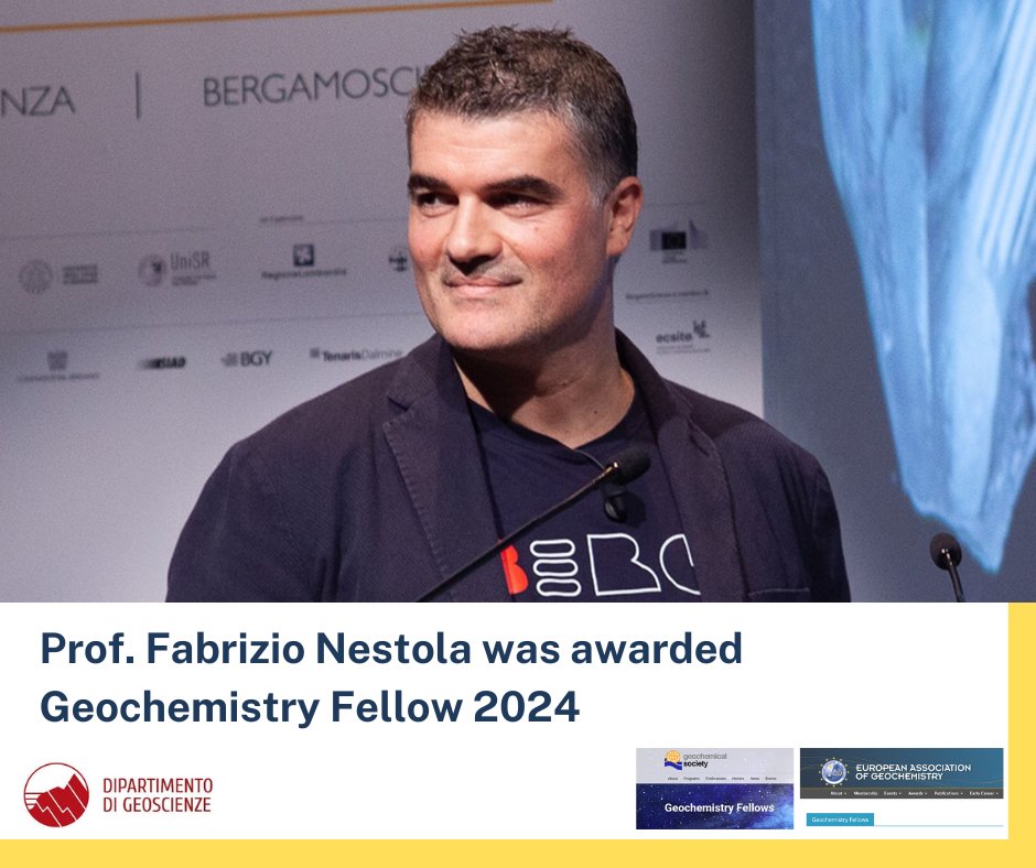 Congratulations to Prof. Fabrizio Nestola of @UniPadova who was awarded Geochemistry Fellow 2024 of the Geochemical Society (@geochemsoc) and European Geochemical Association