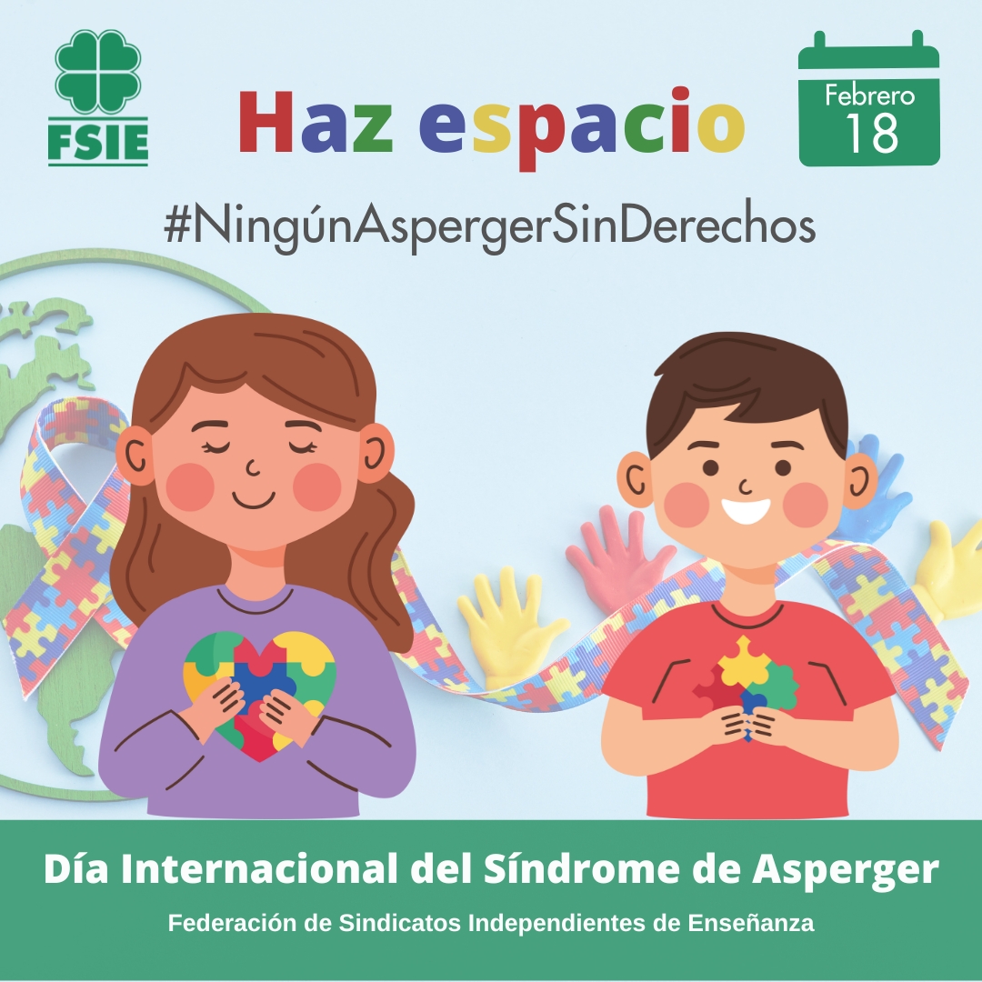 🧩 Hoy, 18 de febrero, FSIE se suma a la campaña de @Asperger_Espana 'Ningún Asperger sin Derechos' para visibilizar este trastorno del desarrollo que forma parte del TEA y que afecta a más de 100.000 personas en España.
#DISA #DíaInternacionalAsperger #NingúnTeaSinDerechos