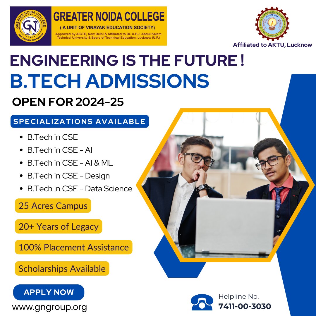 Ready to engineer your future? GN Group of Institutes invites you to step into the world of possibilities with our B.Tech programs! Secure your spot today and embark on a journey of innovation and success. 
#BTechAdmissions #EngineeringYourFuture #GNGroup