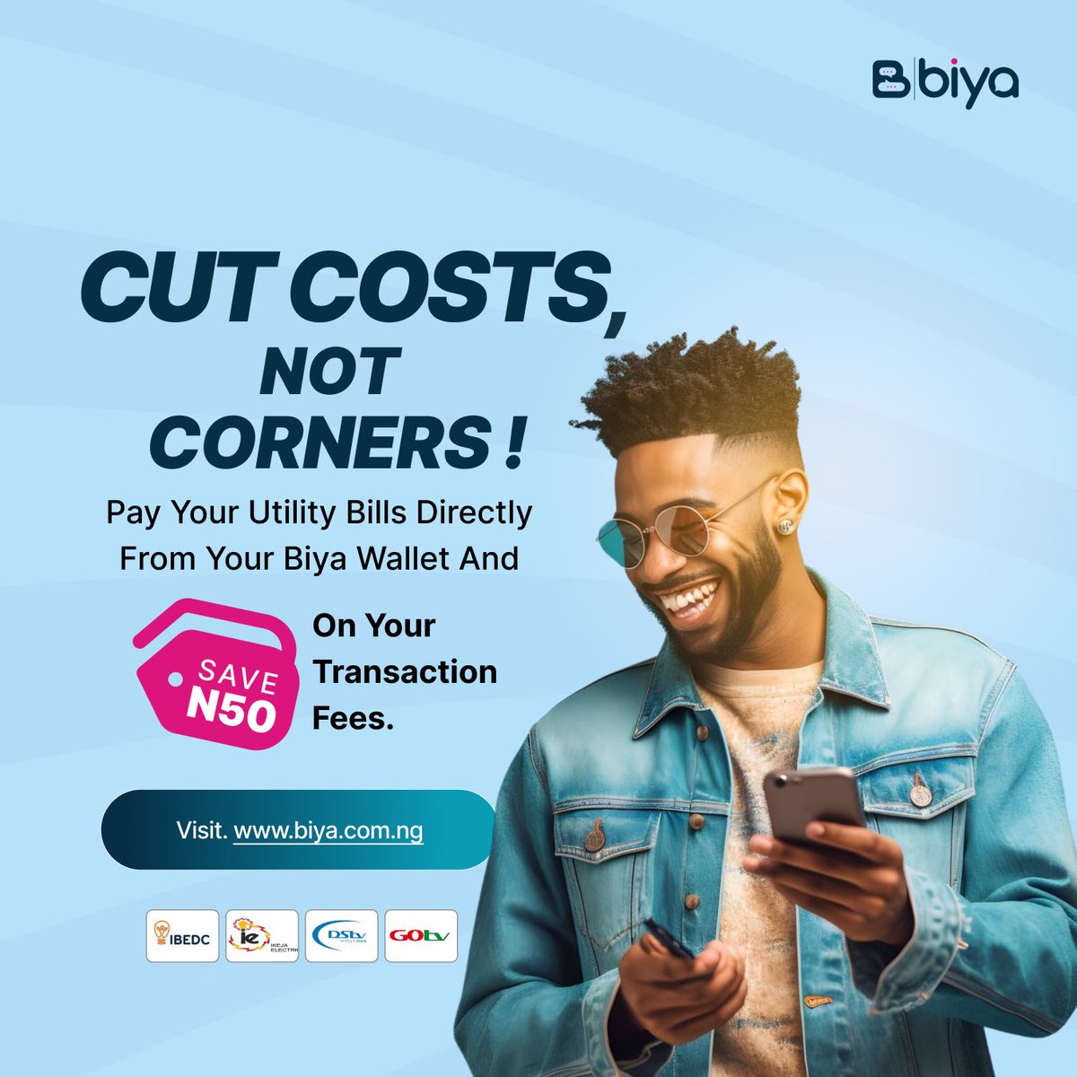 Say goodbye to additional charges and pocket N50 with each electricity bill payment made directly from your Biya wallet.

Experience true convenience at your fingertips and save N50 when you pay directly from your Biya wallet.

#Biyawallet #utilitybills #electricity #CableTV