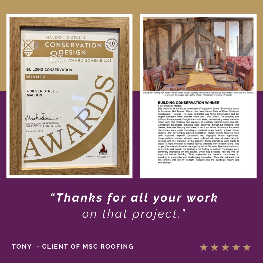 Back in 2023, one of our long-standing clients renovated a 15th Century, Grade II listed house. In #maldon Essex.

👏🏆 They won an award for Building Conservation in the Maldon District Conservation &amp; Design award scheme for this project.

Read more here 
instagram.com/p/C3IFV09oT5I/…