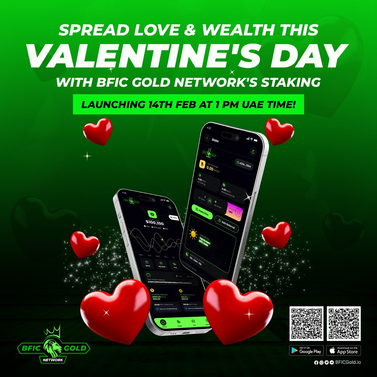 Exciting News Alert! 🎉 Get ready to celebrate Valentine's Day in style with the launch of BFIC Gold Staking! Mark your calendars for Feb 14th at 1 PM UAE Time as we unveil this revolutionary opportunity to multiply your wealth.