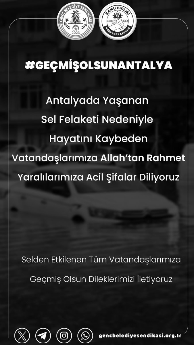 Antalya'da Yaşanan Sel Felaketinde Hayatını Kaybeden Vatandaşlarımıza Allah'tan Rahmet, Selden Etkilenenlere Geçmiş Olsun Dileklerimizi İletiyoruz. #geçmişolsunantalya