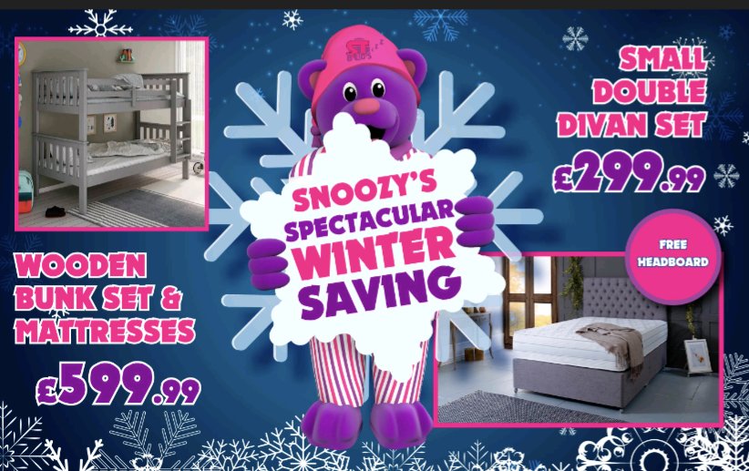 Snoozy's Spectacular Winter Saving! 
Our showroom is open, showcasing all the latest styles and designs of beds and as well as helpful and knowledgeable staff, you’re well on your way to the best night’s sleep you’ve ever had!  ❄️