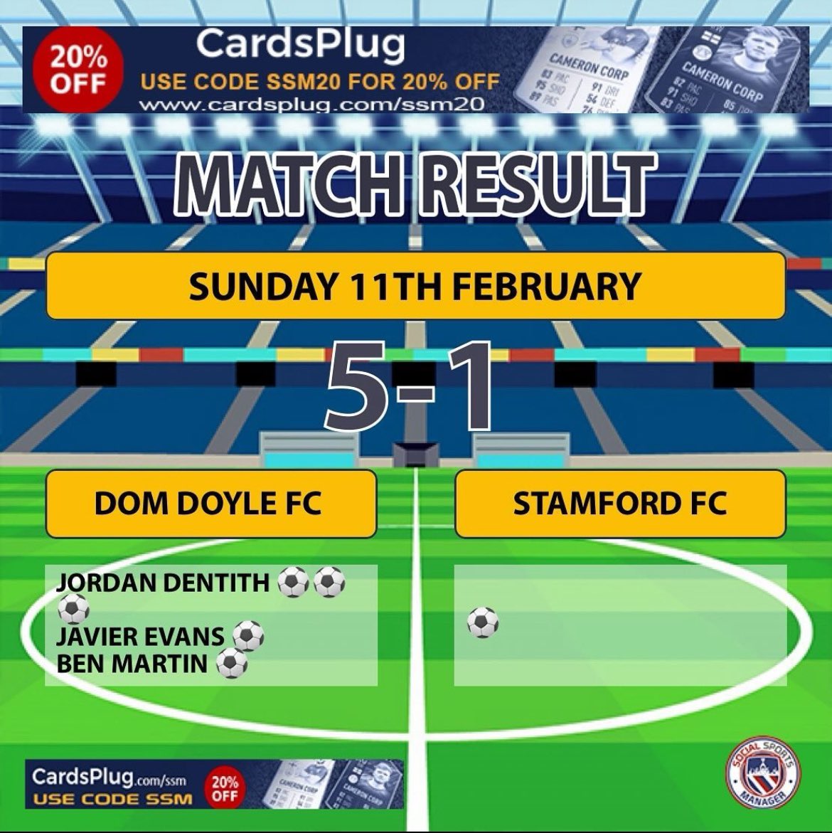 Back to winning ways! Sloppy first half but lads turned it on second half! Motm javier evans  #upthedoyle
