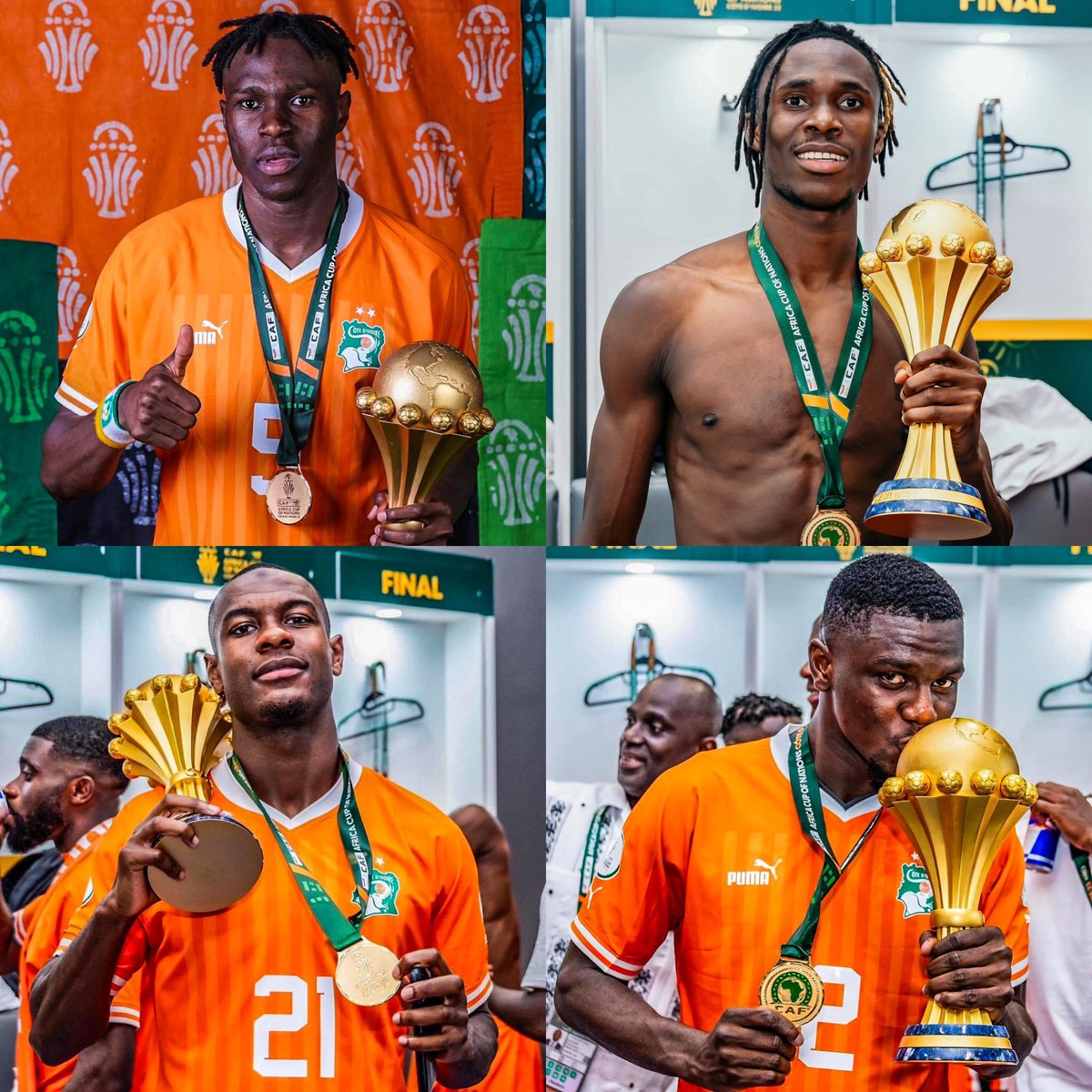Selephanto's tweet photo. Le futur de la défense ivoirienne est entre de très bonnes mains ! ⭐️⭐️⭐️

🇨🇮 Wilfried Singo (23 ans)
🇨🇮 Odilon Kossounou (23 ans)
🇨🇮 Evan Ndicka (24 ans)
🇨🇮 Ousmane Diomandé (20 ans)

Ils sont déjà champions d’Afrique. 🏆🌍 https://t.co/Q4PC5OiEM4