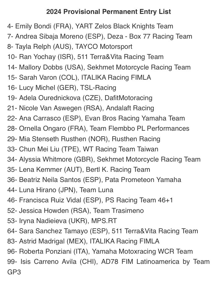 damCR's tweet photo. Es publica l’alineació del primer mundial femení de motociclisme
Amb el concurs de la comentarista oficial d’#UniversMotoGP, @SaraSanchez64 
@WorldSBK https://t.co/058ukJKK3k