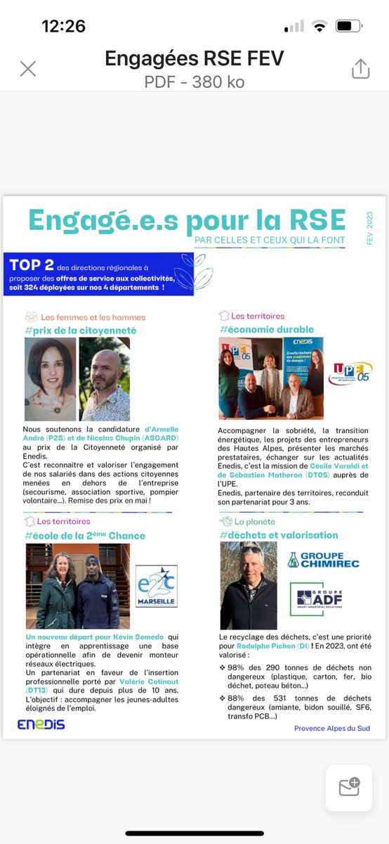 Sur notre unité @enedis_prov_alp en février, cohorte de salariés qui agissent au quotidien avec nos partenaires et qui portent nos valeurs d’entreprise à mission : Armelle André, Nicolas Chupin, Cécile Varaldi, Sébatien Matheron, Kevin Semedo,Valérie Cotinaut et Rodolphe Pichon.