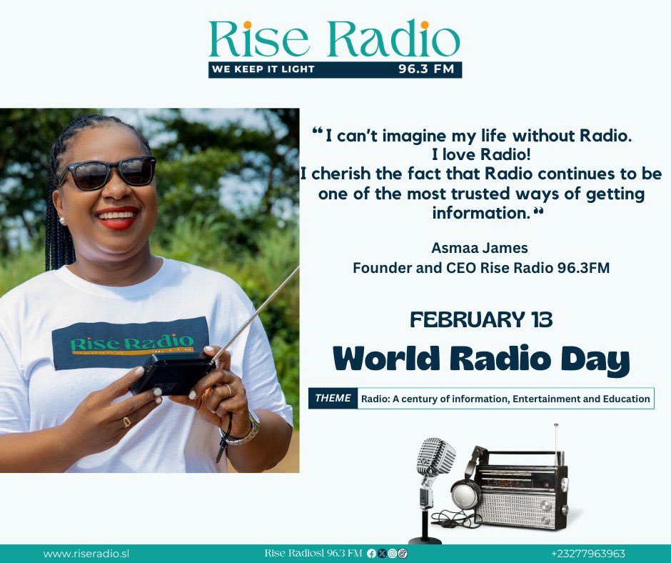 I love Radio!!! On World Radio Day today, we are reminded of how, over a century, Radio continues to be the most trusted source of information, entertainment and a powerful way of educating communities worldwide. I love #Radio 📻 Always listen to @riseradiosl @YALINetwork