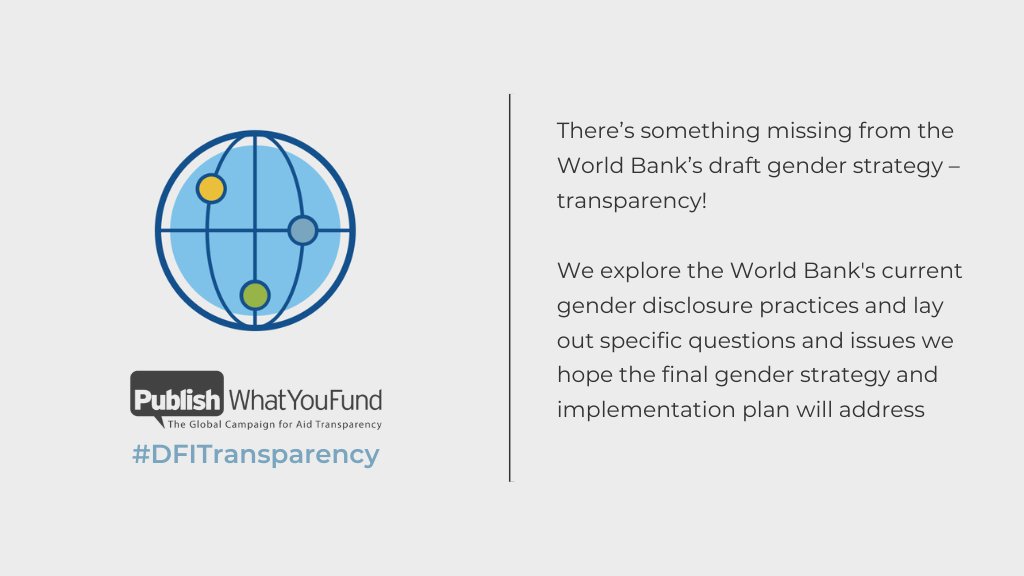 Our new blog asks how you can identify @WorldBank projects targeting gender equality, their location, sector, amount of funding and most importantly their impact. TL;DR You can’t publishwhatyoufund.org/2024/02/whats-… 1/3