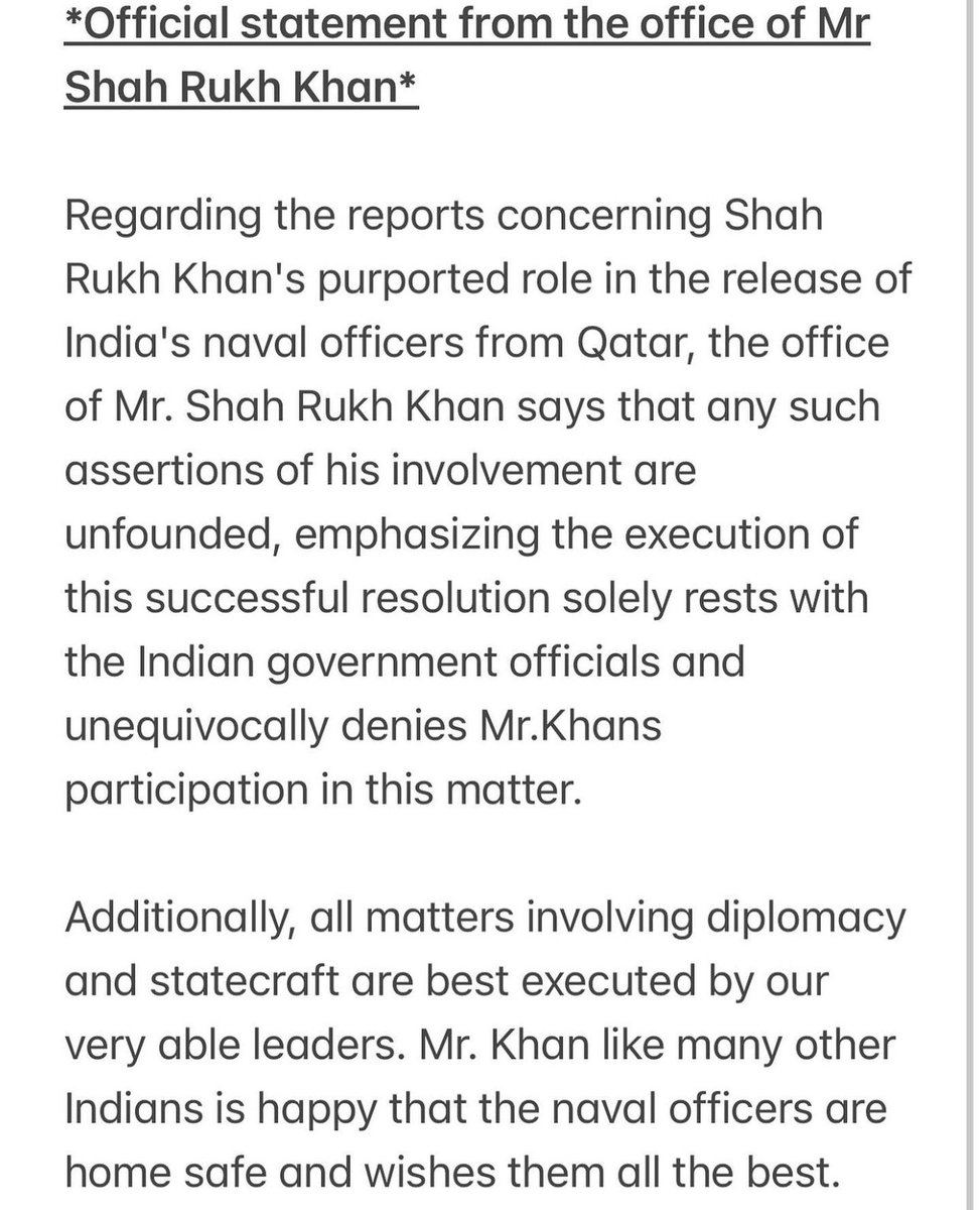 From the office of Mr. Shah Rukh Khan