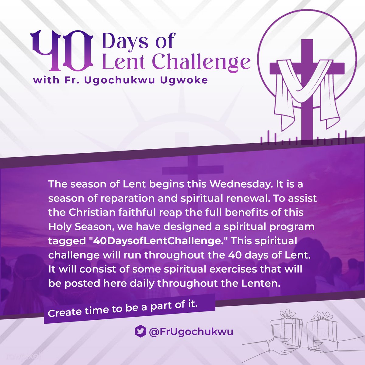 FrUgochukwu's tweet image. Dear Christians, the season of Lent is once again upon us and as usual, we'll be having our #40DaysofLentChallenge to help us live fully this Holy Season. The daily updates for each day's challenge will be posted here on my TL. 

Do well to be a part of it and please invite your…