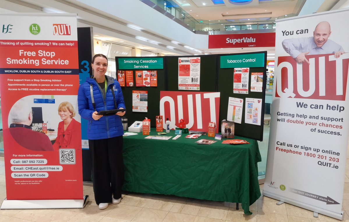 HSE Community Healthcare East (@ch6east) on Twitter photo Stop Smoking Advisors in <a href="/Ch6East/">HSE Community Healthcare East</a> are out & about this week to mark #NationalNoSmokingDay on February 14. Find them in Dún Laoghaire Shopping Centre today. Stop by to learn about our free stop smoking service & access to free nicotine replacement therapy. <a href="/HSEQuitTeam/">HSE QUIT Team</a> <a href="/HsehealthW/">HSE Health & Wellbeing</a> Stop Smoking Advisors in <a href="/Ch6East/">HSE Community Healthcare East</a> are out & about this week to mark #NationalNoSmokingDay on February 14. Find them in Dún Laoghaire Shopping Centre today. Stop by to learn about our free stop smoking service & access to free nicotine replacement therapy. <a href="/HSEQuitTeam/">HSE QUIT Team</a> <a href="/HsehealthW/">HSE Health & Wellbeing</a>