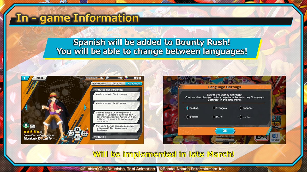 OPBR_global's tweet photo. [5th Anniversary Live Broadcast Part 2]
Bounty Rush is being released in Spanish!
The Spanish version is slated to be released around late March, so please look forward to it!

📺Watch Here
https://t.co/OSb41JQ4Uk

#OPBRlive 
#BountyRush https://t.co/l25u9mw83W
