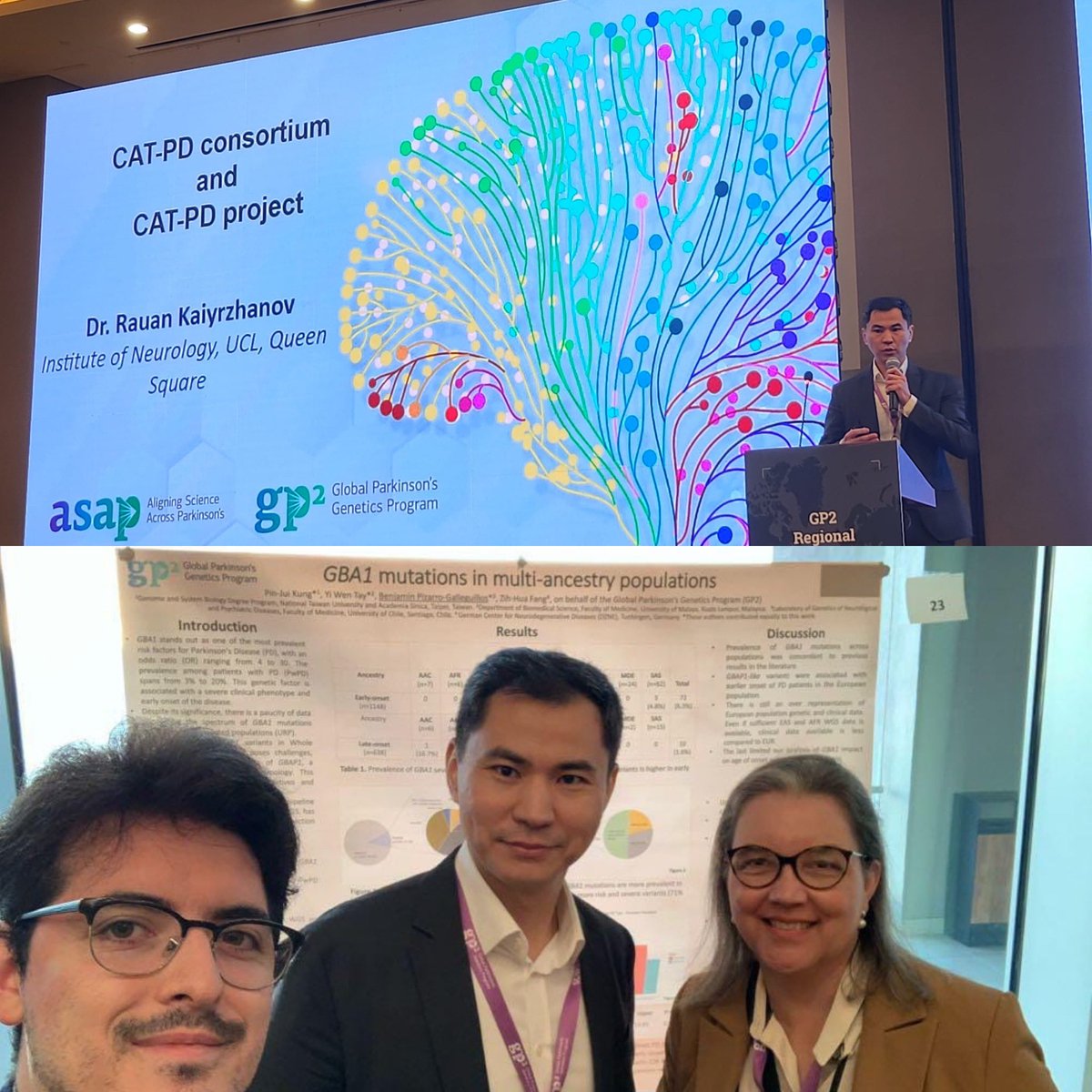 IonSynapse's tweet photo. Dr Rauan Kaiyrzhanov presenting CAT-PD consortium &amp; CAT-PD project at recent GP2 regional investigator’s meeting in Cartagena, Colombia. To learn more about the CAT-PD consortium check out https://t.co/ApzLSP9iWP! @CAT_Genomics @ASAP_Research @MichaelJFoxOrg 🧠 https://t.co/PSQbHkk1Mi