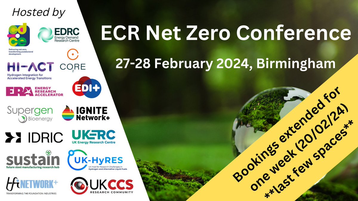 There are just a handful of spaces left for the ECR Net Zero Conference on 27-28 February! Bookings have been extended so don't miss the opportunity to broaden your understanding of, and network with, the wider net zero community. Book now (it's free!) - ukccsrc.ac.uk/ecr-net-zero-c…