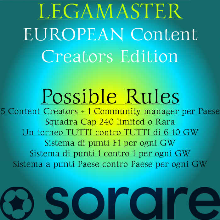 After organizing the 1° <a href="/Sorare/">Sorare</a> #Italia #contentcreators Master League, I want to create a European #ContentCreator one so let's try it out!

Possible candidates please contact me &amp; let's create something epic!

If you are a content creator follower please tag them &amp; help me!