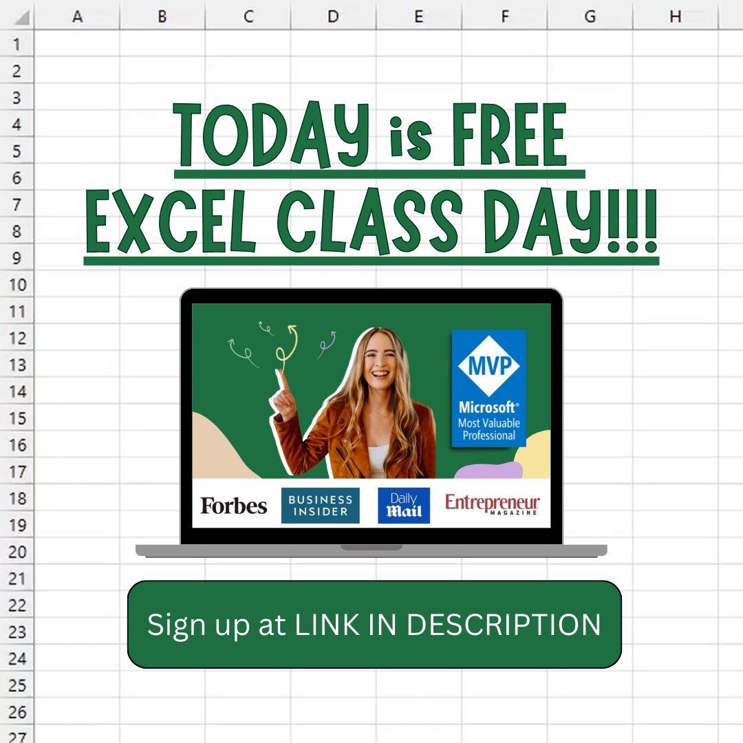 #FREECLASS: Level up in Excel in one hour!!! 💃🏼 You’re invited to a FREE LIVE Excel class with Miss Excel!

🎉 Register Now + Replay Access: links.miss-excel.com/cheatsheets?re…

🗓️ Date / Time: Tuesday, February 13 at 12pm EST

📕 Topic: Pivot Tables & Charts

🗯️ Description: In this free