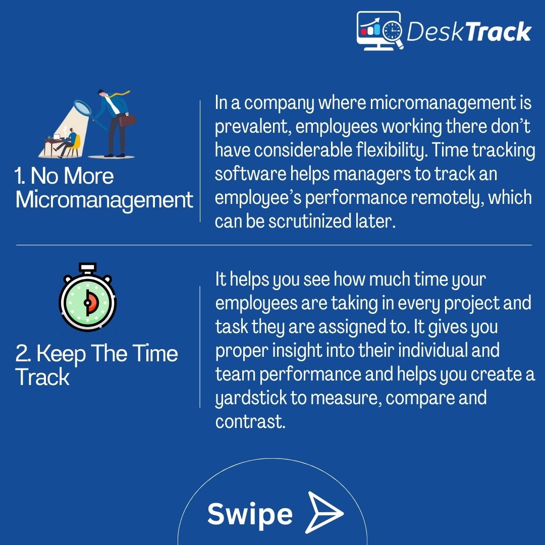 desk_track's tweet image. Time tracking software can be quite beneficial to small businesses.
Book A Demo : desktrack.timentask.com/time-tracking-…
#DeskTrack #timetrackingsoftware #employeemonitoringsoftware #workfromhome #remotework #employeeengagement #productivitytracker #saas #StrategicGrowth #EmployeePerformance