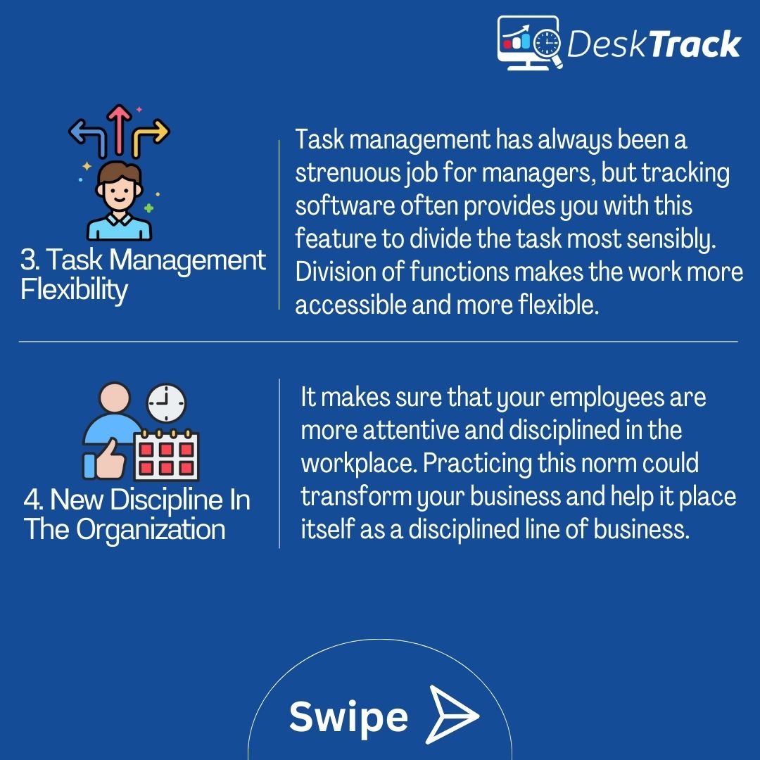 desk_track's tweet image. Time tracking software can be quite beneficial to small businesses.
Book A Demo : desktrack.timentask.com/time-tracking-…
#DeskTrack #timetrackingsoftware #employeemonitoringsoftware #workfromhome #remotework #employeeengagement #productivitytracker #saas #StrategicGrowth #EmployeePerformance