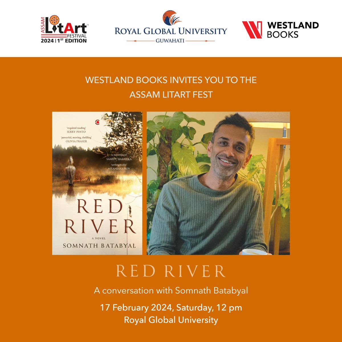 Team Assam LitArt Fest is proud to share @WestlandBooks's invitation to all to the very first edition of Assam LitArt Fest!

We are on cloud nine to be hosting @sombatabyal , author of the latest bestseller Red River as our Star Speaker. 

#assamlitartfest2024 #Guwahati #Assam