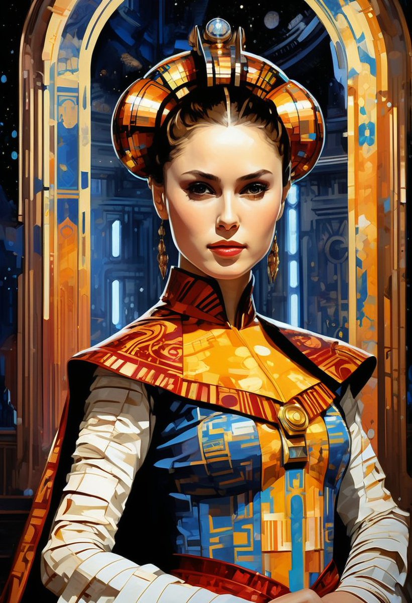 lugarzen's tweet photo. Whispers from a galaxy far, far away tell the tale of Padmé Amidala, the heart of "Star Wars." As queen and senator, her elegance and diplomacy mask a fierce warrior spirit. 🌌👑
#PadmeAmidala #StarWars #QueenOfNaboo #GalacticSenate #illustration #portrait #digitalart #AIart https://t.co/BMIgF2m5x9