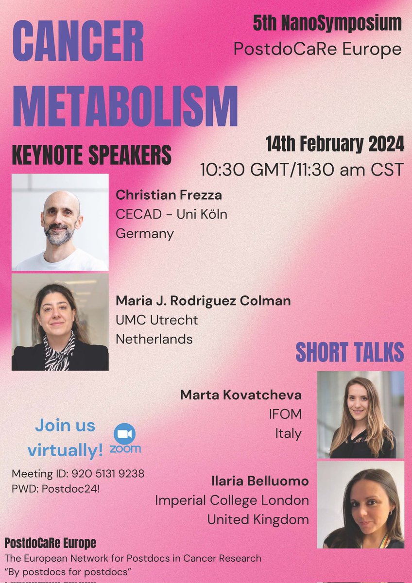 Maria Rodriguez Colman (@mariarodrcolman) on Twitter photo Online Open Event alert !!! 📢
#cancer #metabolism
Join us tomorrow ! Thanks <a href="/PostdoCaReEu/">PostdoCaRe Europe</a> for the invitation! Looking forward to it 💪
<a href="/FrezzaLab/">FrezzaLab</a> @UMCU_CMM
<a href="/Cancer_UMCU/">Cancer Research UMC Utrecht</a> Online Open Event alert !!! 📢
#cancer #metabolism
Join us tomorrow ! Thanks <a href="/PostdoCaReEu/">PostdoCaRe Europe</a> for the invitation! Looking forward to it 💪
<a href="/FrezzaLab/">FrezzaLab</a> @UMCU_CMM
<a href="/Cancer_UMCU/">Cancer Research UMC Utrecht</a>
