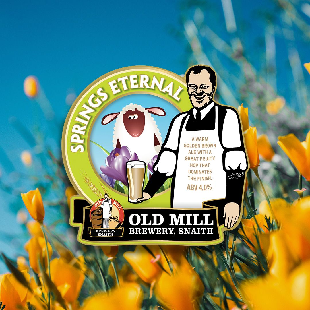 Springs Eternal is on its way! 🐑🍺  

With its warm golden-brown hue, this delightful ale is perfect to welcome the transition into spring. With a dominant fruity hop finish, it's an easy-drinking and refreshing ale.

Available in bag-in-box and coming to Old Mill locations soon