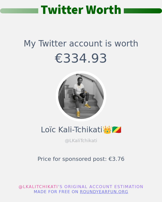 LKaliTchikati's tweet photo. Mon twitter vaut: €334.93

➡️ https://t.co/OVBsGyM4EI https://t.co/pFFksavsTy