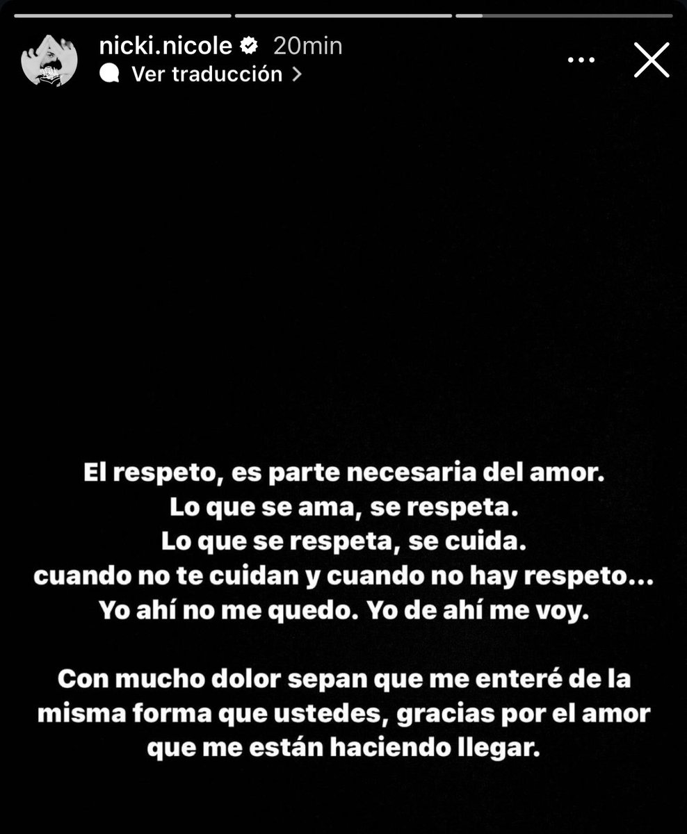 💔 Nicki Nicole anunció su separación de Peso Pluma:

“Con mucho dolor, sepan que me enteré de la misma forma que ustedes”