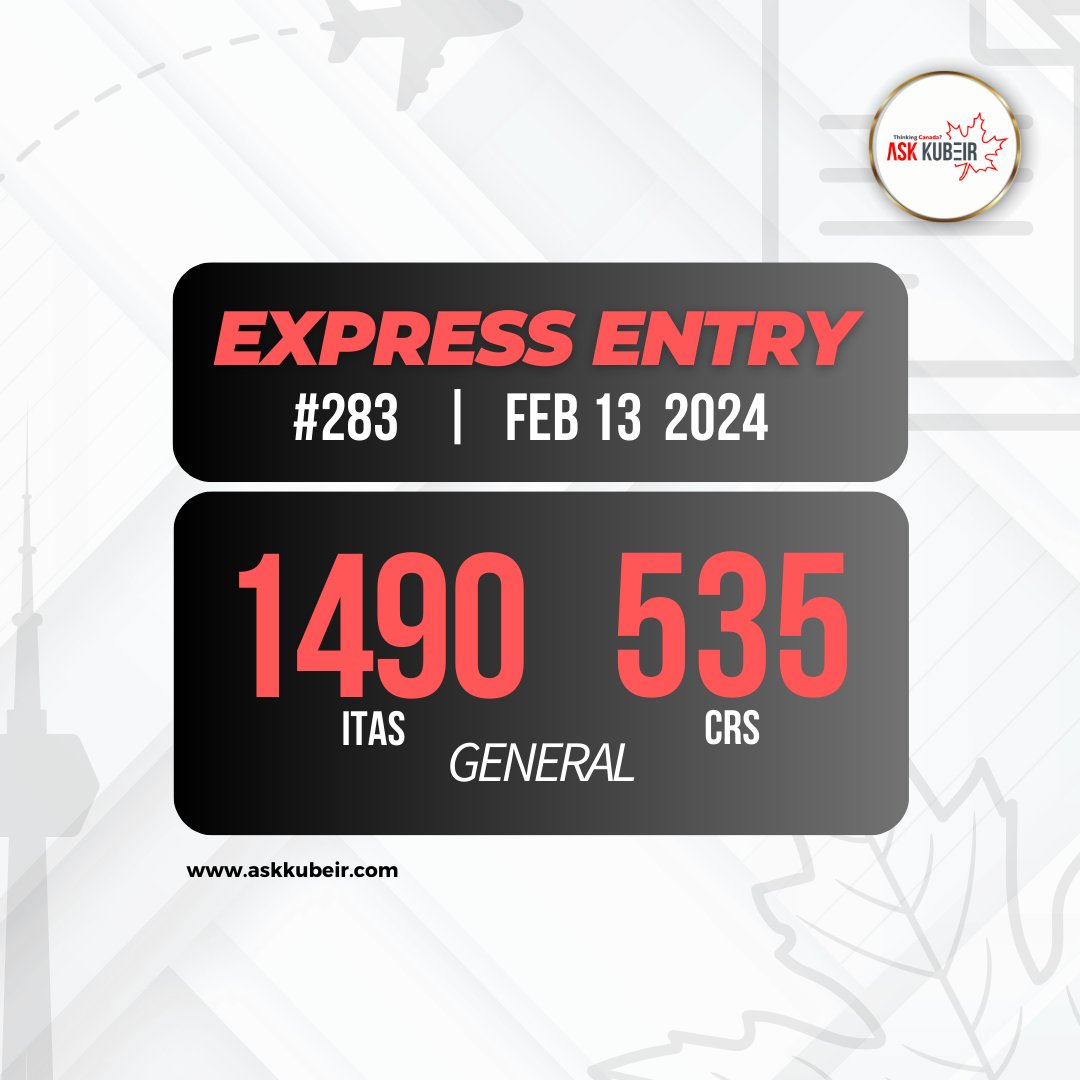 Express Entry Draw Alert! 🛎️

▶️ ITAs: 1,490
▶️ CRS: 535
▶️ Tie-breaking rule: February 11, 2024 at 15:26:56 UTC (Submission time considered in case of tied scores)

Congratulations to those who made it! 🌟