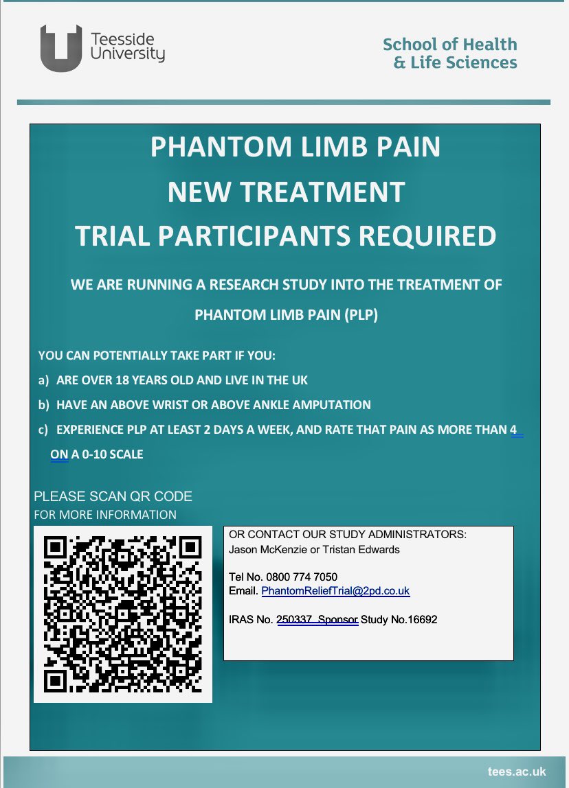 📣 Calling all those living with PLP or those working to help treat PLP. UK study in your own home via researchers @TeesUniSHLS Please RT, share @limblessassoc @LimbPower @FYF_charity @SteelbonesUK @BNightsCRPS @Blesma @BACPAR_official