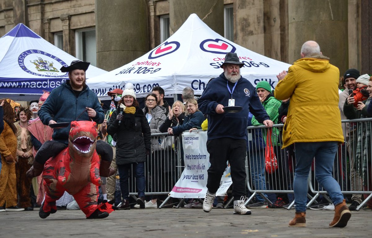 EastCheshireNHS's tweet photo. 👏 It was a record breaking day for @ECNHSCharity's annual pancake race with over 2⃣0⃣ teams taking part! 

A huge thanks to @silk1069, @GranadaReports, @MacclesfieldTC and @RCMaccCastle for helping make the event such a success!

➡️ https://t.co/D5HKDAmjKo https://t.co/xo3poomnjz