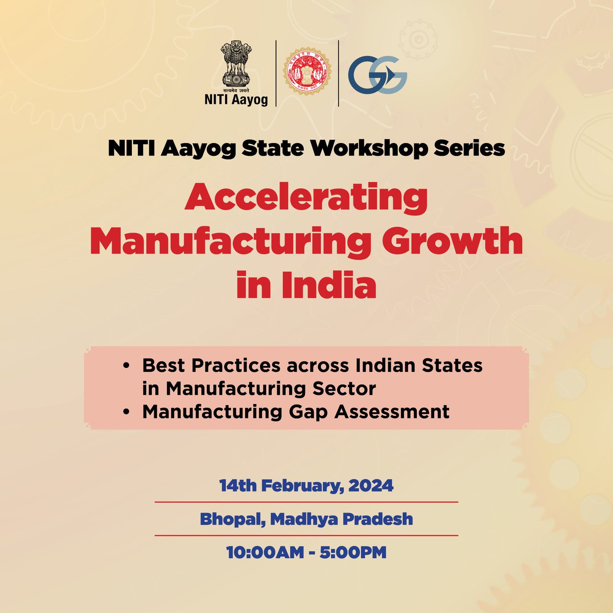 NITI Aayog, in collaboration with the Government of #MadhyaPradesh and @AIGGPA, is organizing a pivotal workshop on 'Accelerating Manufacturing Growth in India' on February 14, 2024, in Bhopal, Madhya Pradesh. This workshop aims to chart a course towards bolstering the…