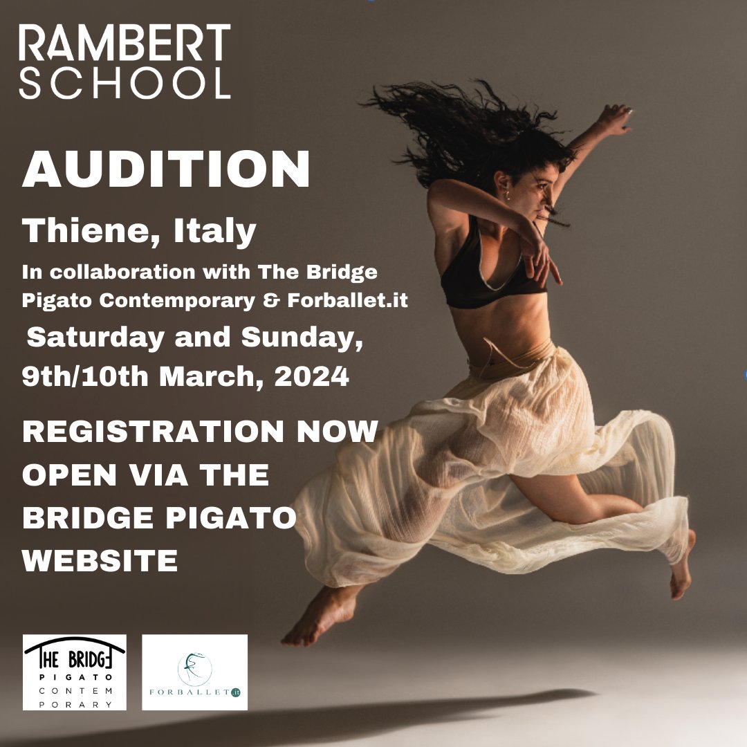 #auditioninfo we are coming to Italy! Our international audition tour continues this March in Thiene, Italy. Don’t miss this chance to train in London on our world renown FD/BA (Hons) in Ballet and Contemporary Dance. Apply now: forballet.it/regRambertLond…