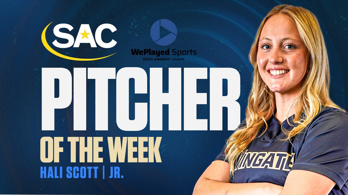 SAC Pitcher of the Week!!

Hali Scott earns the honor after notching 3 wins &amp; a save in <a href="/WingateSoftball/">Wingate Softball</a>'s 6-0 week!

Posted a 1.03 ERA with 25 strikeouts in 20 innings of work on the week!

Story | shorturl.at/ekozO

#OneDog