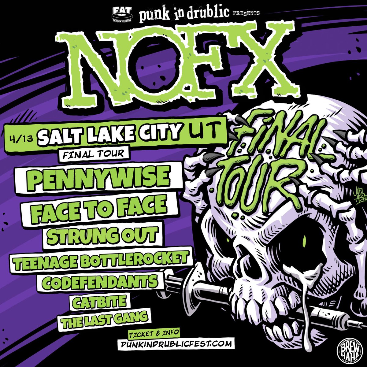 🚨SALT LAKE CITY🚨 We're coming back with @nofx and another STACKED line up! April 13th 2024! Last one here for #nofx ! Grab your tickets for SLC now!! punkindrublicfest.com/slc #TheLastGang #nofxfinaltour #NoFX #slc #Utah #saltlakecity #fatwreck #fatwreckchords